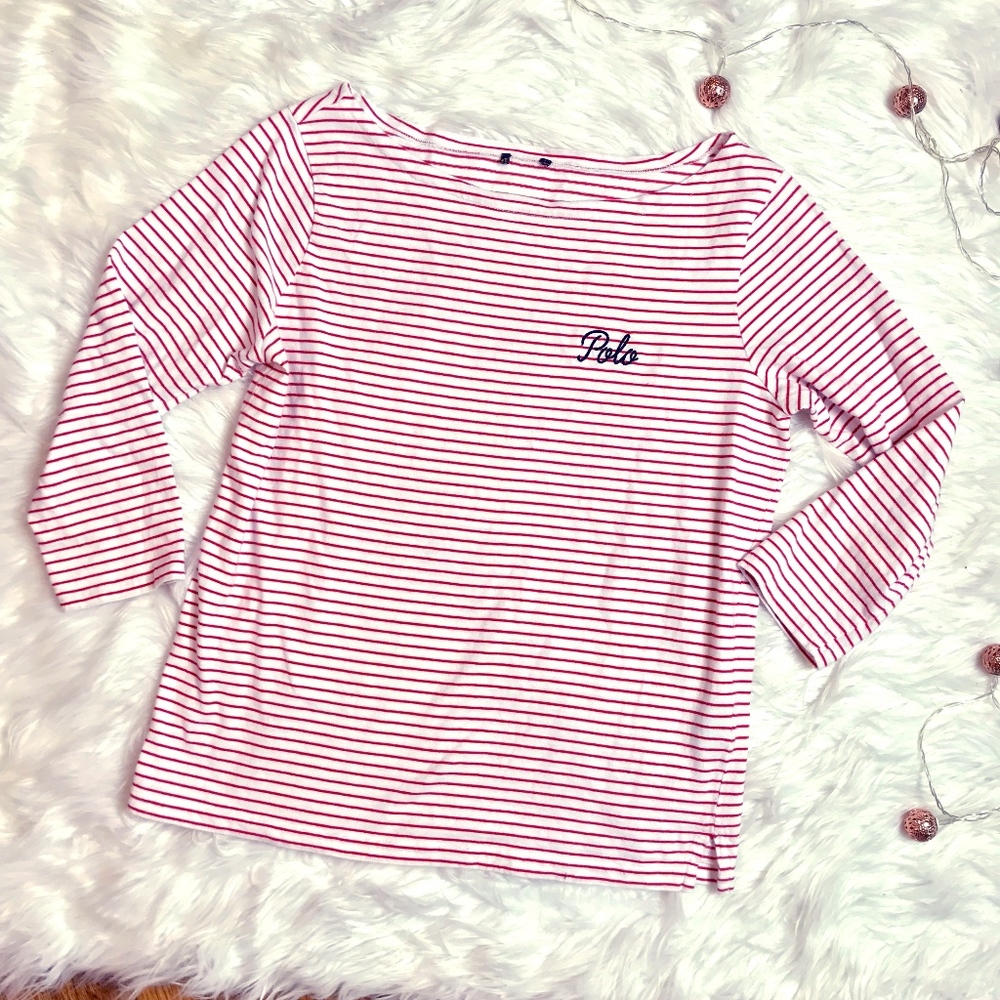 Polo Red White Nautical Striped 3/4 Soft Tunic Lrg